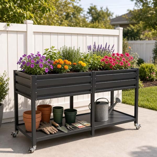 71.18 in. L x 23.62 in. W x 37.83 in. H Dual Tier Galvanized Raised Garden Bed, Metal Elevated Planter Box Outdoor