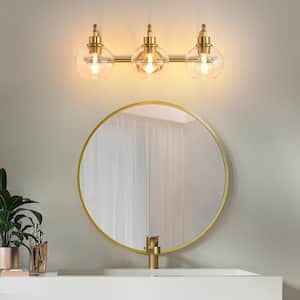 22 in. W 3-Light Vanity Light with Clear Glass Lampshade(Gold), E26, No Bulbs