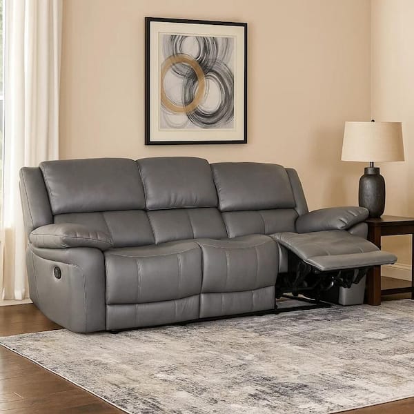 Larus 82 in. Pillow Top Arm Leather Rectangle Manual Reclining Sofa Dark Gray