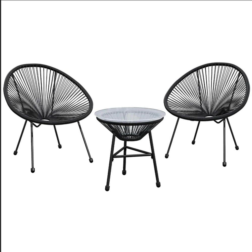 LuckByte 3-Piece Outdoor Wicker Patio Bistro Set with 2 Black Chairs ...