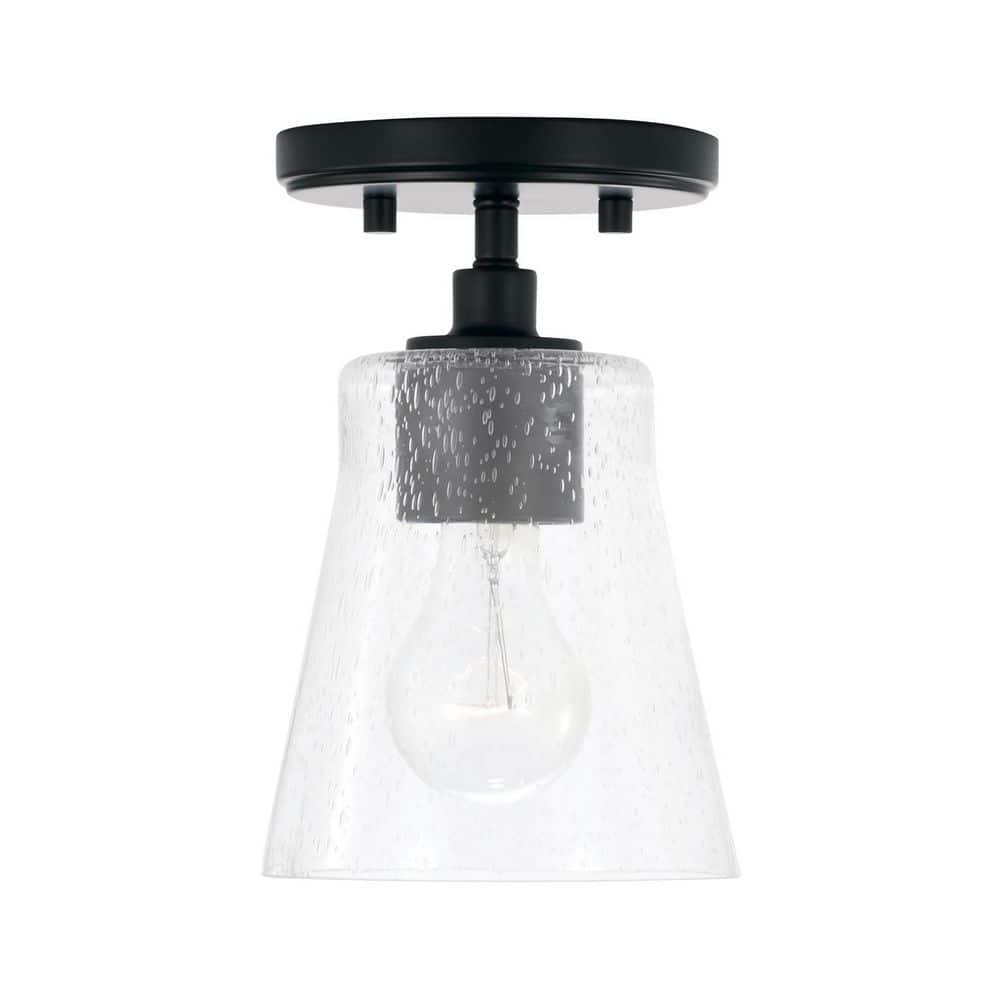 Matte Black Mini Pendant with Clear Seeded Glass Shade