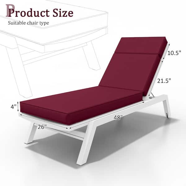 80 in. x 26 in. x 4 in. Premium Waterproof Chaise Lounge Cushion, All-Weather Replacement for Outdoor Chairs Burgundy