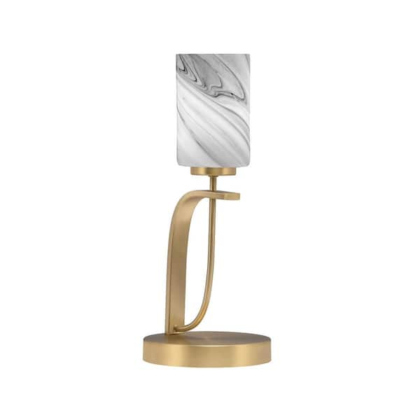 Unbranded Olympia 16.75 in. New Age Brass Piano Desk Lamp with Onyx Swirl Glass Shade