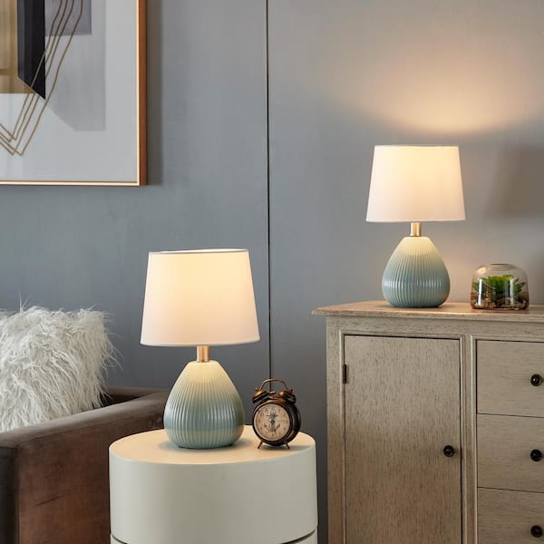 Sacramento 14.5 in. Blue Coastal Ceramic Bedroom Living Room Bedside Desk Nightstand Small Table Lamps Set of 2