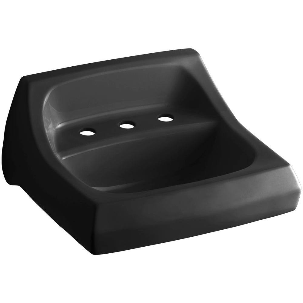 Kingston Wall-Mount Vitreous China Bathroom Sink in Black Black with Overfl