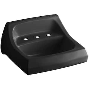 Kingston Wall-Mount Vitreous China Bathroom Sink in Black Black with Overflow Drain