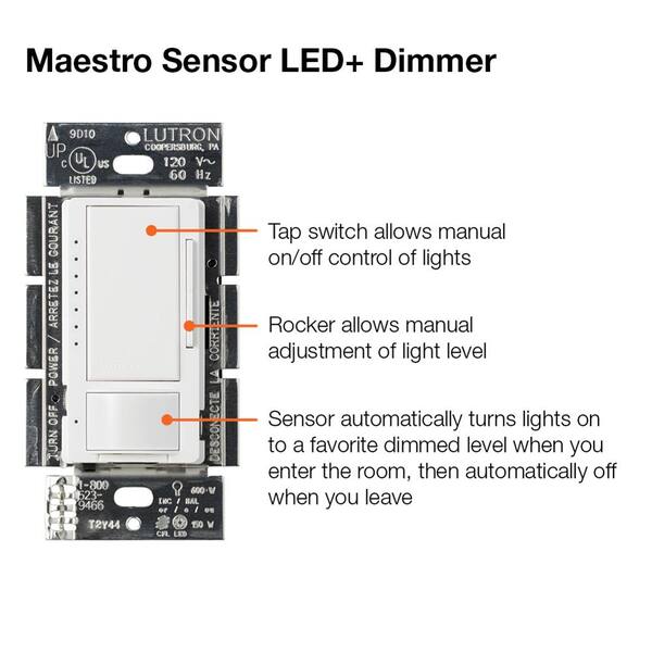 Lutron Maestro LED Dimmer Switch For Dimmable LED, Halogen And Incandescent Bulbs, 150W/Single-Pole Or Multi-Location, MACL-153M-IV, Ivory - Wall Dimmer Switches