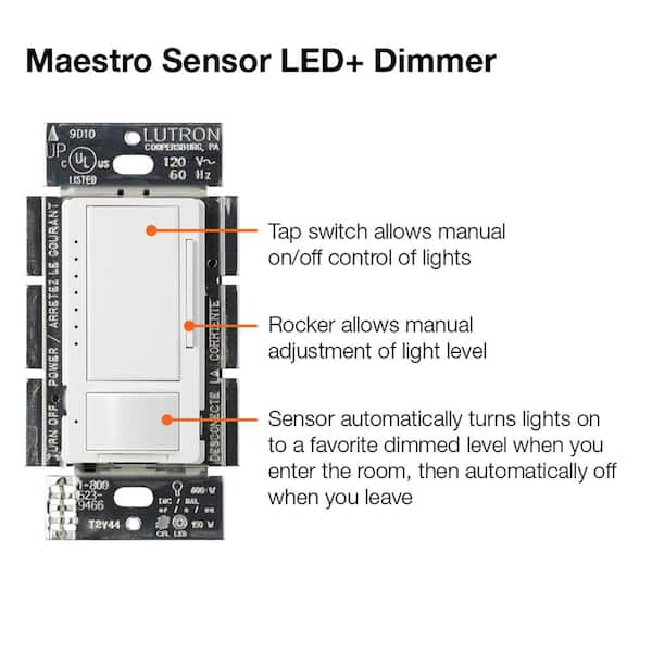 Lutron Maestro LED+ Motion Sensor/Dimmer Switch, 150W LED, Single