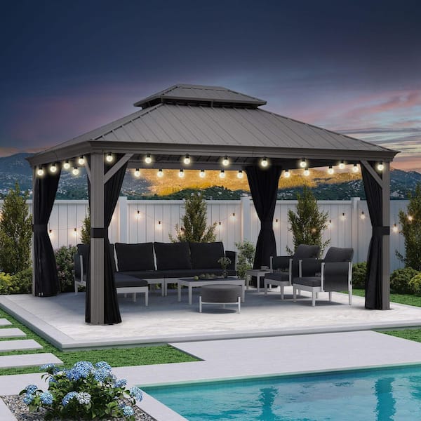 PURPLE LEAF 12 ft.x14ft.Light Gray Aluminum Frame Patio Outdoor