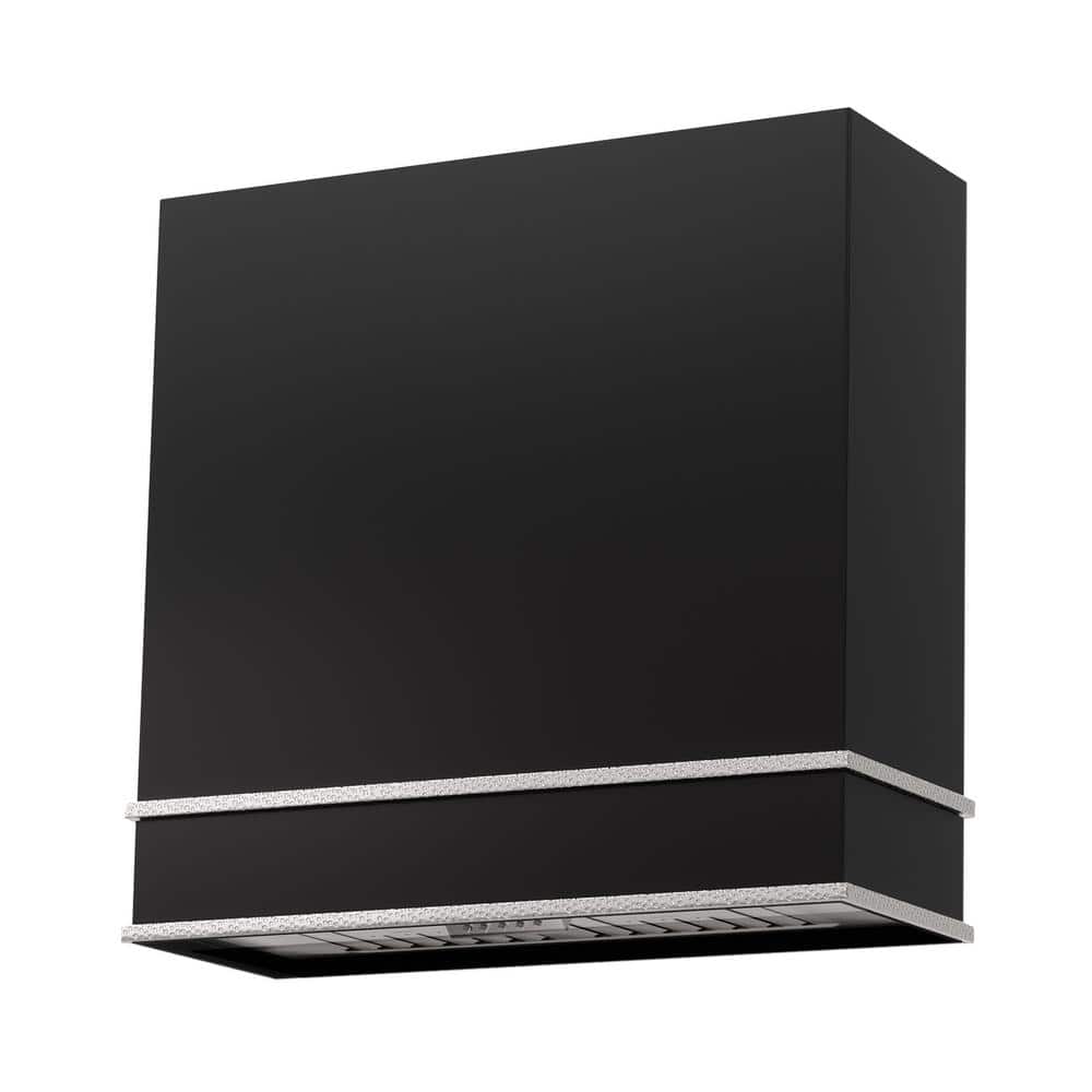 30 in. Stainless Steel Ducted Wall Mount Range Hood with Powerful 600 CFM Vent Motor, 3-Speed, in Black with Nickel