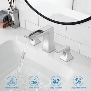 8 in. Widespread Double-Handle Waterfall Bathroom Faucet in Polish Chrome (2-Pack)