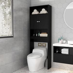 24.8 in. W x 77 in. H x 7.9 in. D Black Over The Toilet Storage with Doors