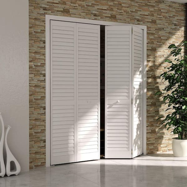 Kimberly Bay 24 In X 80 Plantation Louvered Solid Core Primed White Wood Interior Closet Bi Fold Door Dpbpllw24 Wood Interior Closet Bi Fold Door, 24 Sliding Closet Doors