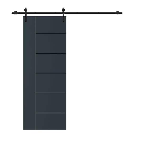 CALHOME Modern Classic 18 in. x 80 in. Charcoal Gray Stained Composite MDF Paneled Sliding Barn Door with Hardware Kit