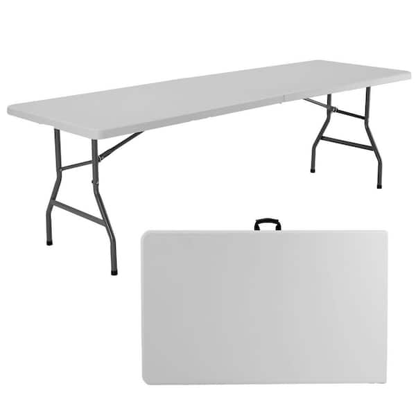 AFAIF 94.49 in. White Outdoor Rectangle Steel Lightweight Folding Picnic Table, Portable Table with Carrying Handle-Table Only