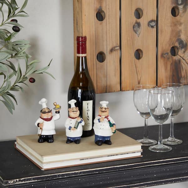 Litton Lane White Polystone Chef Sculpture (Set of 3)