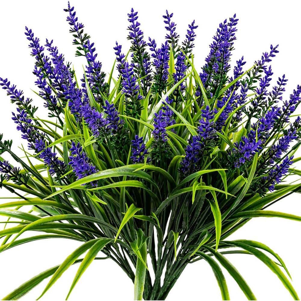 13.8 in. Purple Outdoor Artificial Lavender Flower UV Resistant 24 Bundles