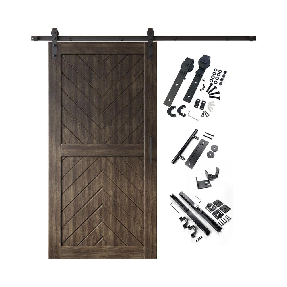 JT4 32 in. x 80 in. C-Panel Ebony Fishbone Design Solid Pine Wood Sliding Barn Door with Hardware Kit price history on PriceWatchPro
