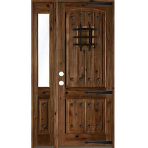 50 in. x 96 in. Mediterranean Knotty Alder Right-Hand/Inswing Clear Glass Provincial Stain Wood Prehung Front Door