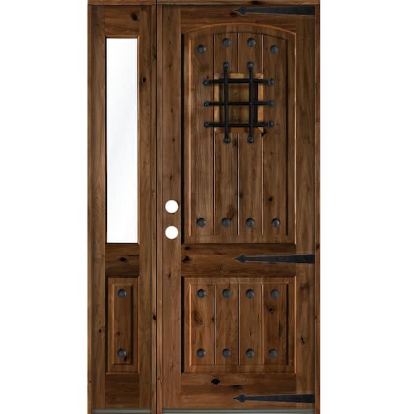 Krosswood Doors 56 in. x 96 in. Mediterranean Knotty Alder Right-Hand/Inswing Clear Glass Provincial Stain Wood Prehung Front Door