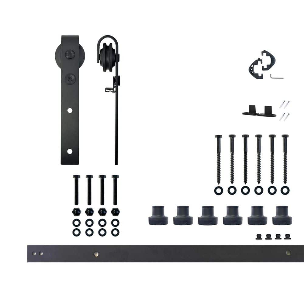 7.5 ft./90 in. Black Rustic Non-Bypass Sliding Barn Door Track and Hardware Kit for Single Door price history on PriceWatchPro