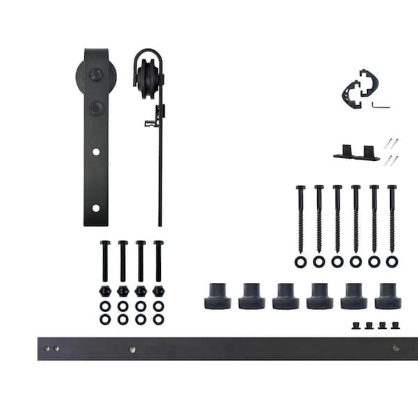 HOMACER 7.5 ft./90 in. Black Rustic Non-Bypass Sliding Barn Door Track and Hardware Kit for Single Door