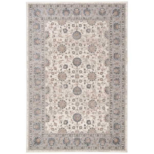 Sofia 8 ft. x 10 ft. Ivory/Gray Floral Border Area Rug