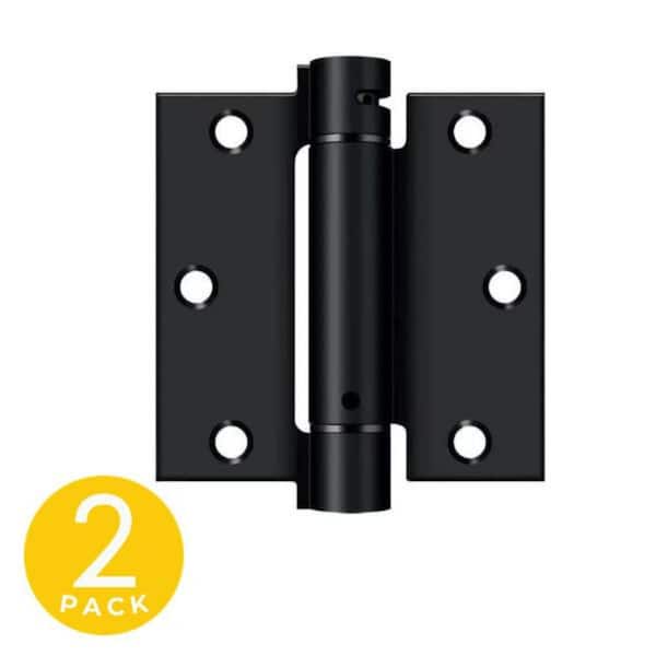 3.5 in. x 3.5 in. Matte Black Full Mortise Spring Squared Radius Door Hinge with Non-Removable Pin - (Set of 2)