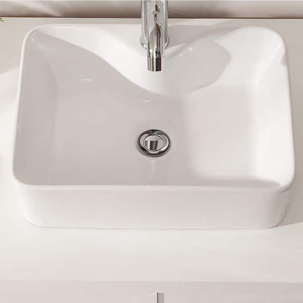 Coporesell 19 in. Vessel Rectangular Bathroom Sink in White Ceramic