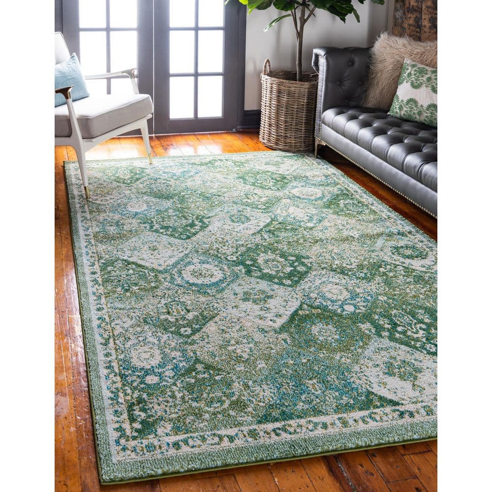 Penrose Green and Ivory Synthetic 8' x 10' Area Rug