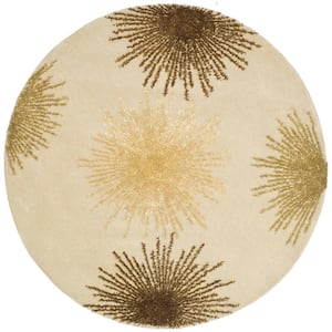 Soho Beige Wool 8 ft. x 8 ft. Round Floral Area Rug