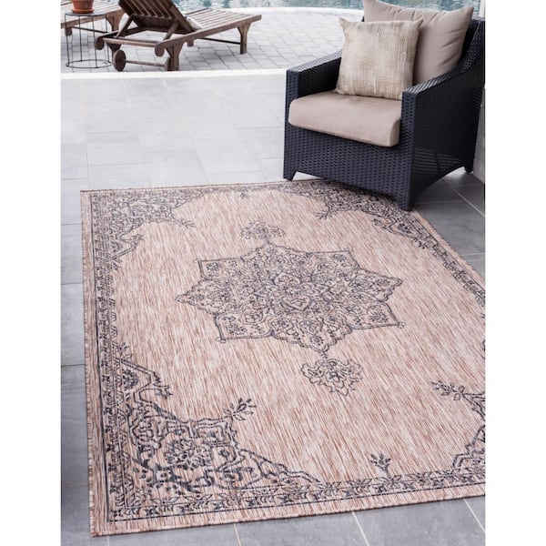 Beige Antique 7 ft. x 10 ft. Indoor/Outdoor Area Rug