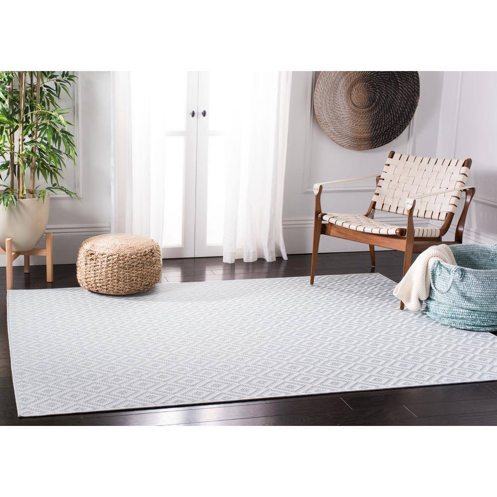 Light Blue Synthetic Flat Woven Rectangular Indoor/Outdoor Rug