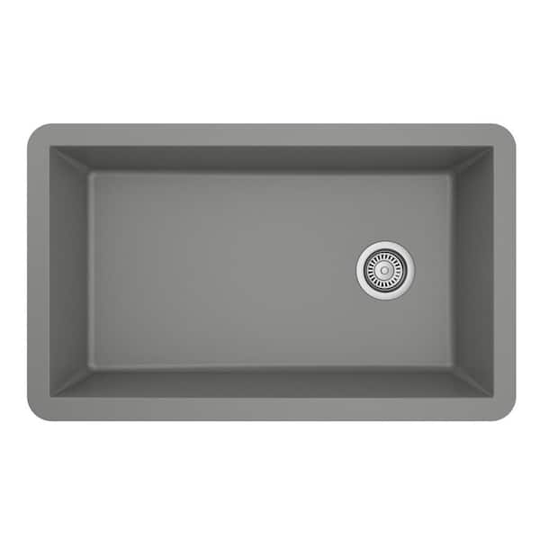Undermount Quartz Composite 32 in. Single Bowl Kitchen Sink in Grey