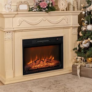 25 in. Wall-Mount Electric Fireplace TV Stand Insert Heater w/Log Flame Effects Remote Control 1400W in Black