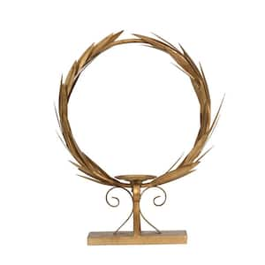 Gold Luxury Accent Candle Holder with Laurel Wreath and Metal Frame