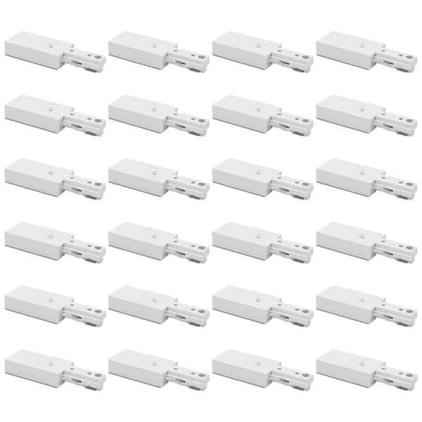 H Track Power End Connector, Single Circuit 3-Wire H-Track Lighting Accessory, 120V Live Power Feed, White 24 Pack