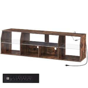 60 in. TV Stand, Entertainment Center with LED Strip and Power Outlets for 45~70 in. TVs, 3 Tiers TV Console, Brown
