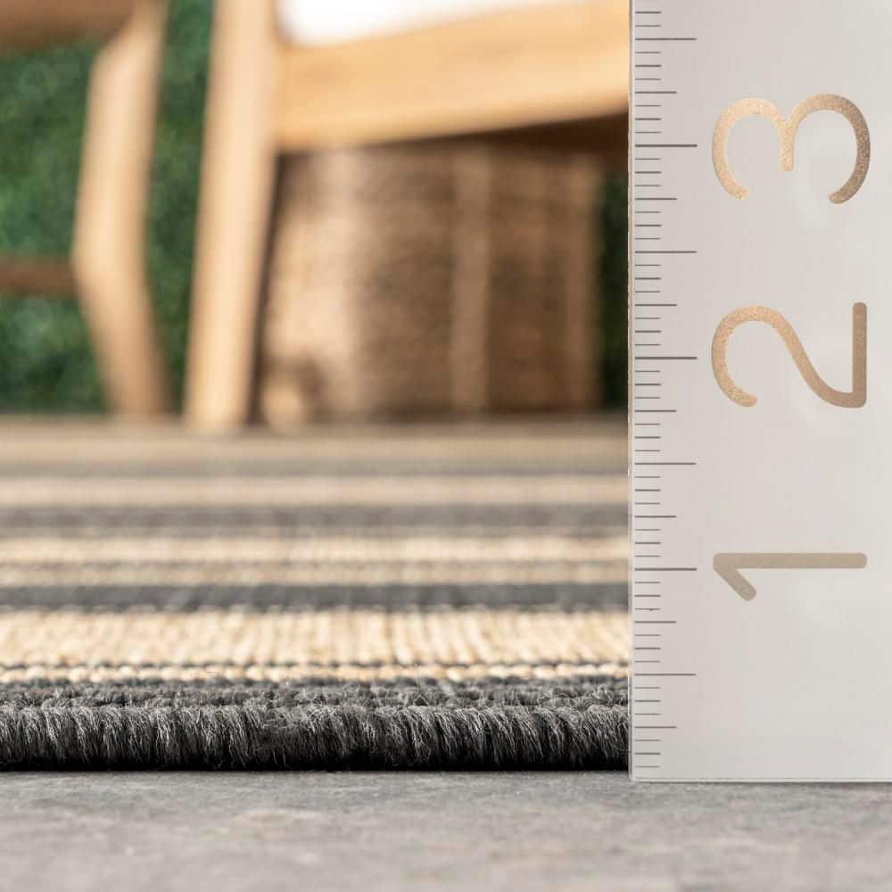 Gray and Beige Striped Synthetic 8' x 10' Area Rug