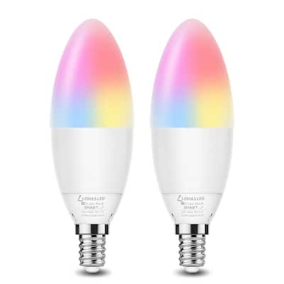 40-Watt Equivalent C11 Dimmable Wi-Fi Smart LED Light Bulb in Color Changing and Tunable White (2-Pack)