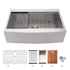 16-Gauge Stainless Steel 33 in. Single Bowl Farmhouse Apron Drop-In Workstation Kitchen Sink with Bottom Grid