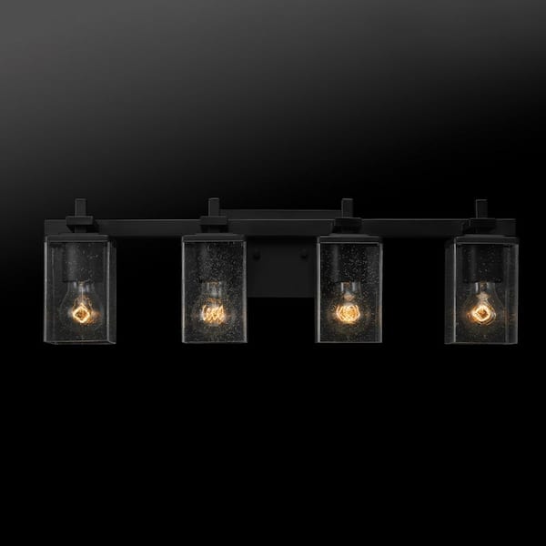 Dakota 26.79 in. 4-Light Matte Black Vanity Light with Seeded Glass Shades
