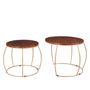 Virelli Round Iron and Wood Outdoor Nesting Tables (Set of 2)