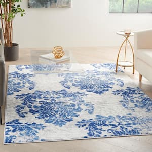 Whimsicle Ivory Navy 6 ft. x 9 ft. Floral Farmhouse Area Rug