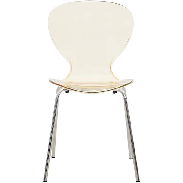 Leisuremod Oyster Modern Transparent Side Chair in Amber Set of 4