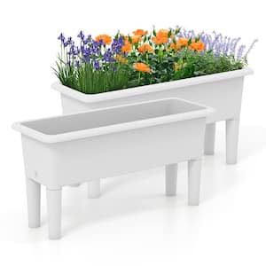 31.5 in. L x 12 in. W x 16 in. H White Plastic Raised Garden Bedswith Water Drainage Hole for Vegetables Fruits Herbs