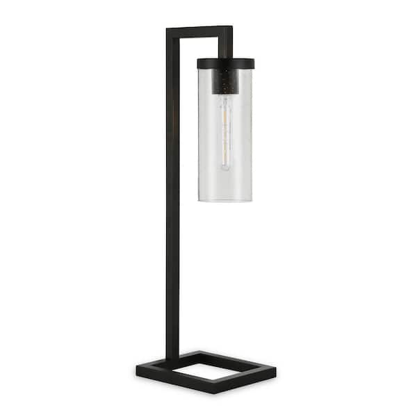 HomeRoots 26 in. Clear Modern Integrated LED Bedside Table Lamp with Clear Glass Shade