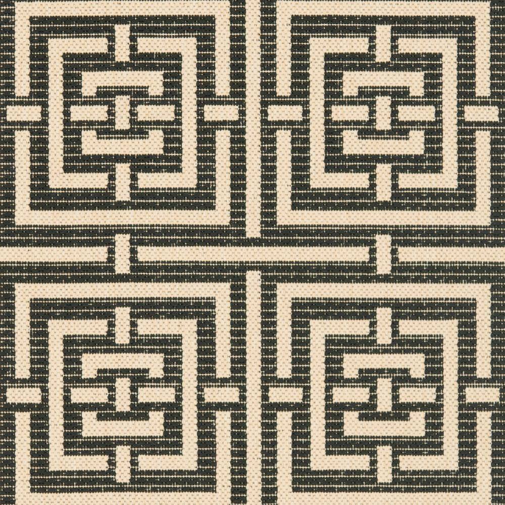 Black and Bone Geometric Synthetic Outdoor Runner Rug