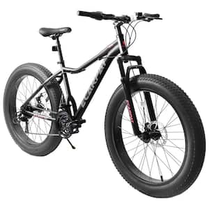 26 in. Fat Tire Mountain Bike w/4 in. Wide Wheel, 21-Speed Disc Brakes,Carbon Steel Frame,85% Pre-Assembled Bike,Black