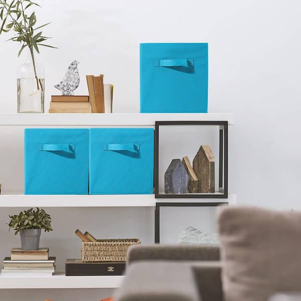 Foldable Storage Cubes with Handle, Aqua 10.5 in. x 11 in. Fabric Decorative Basket (Set of 1), Closet Shelf Organizer